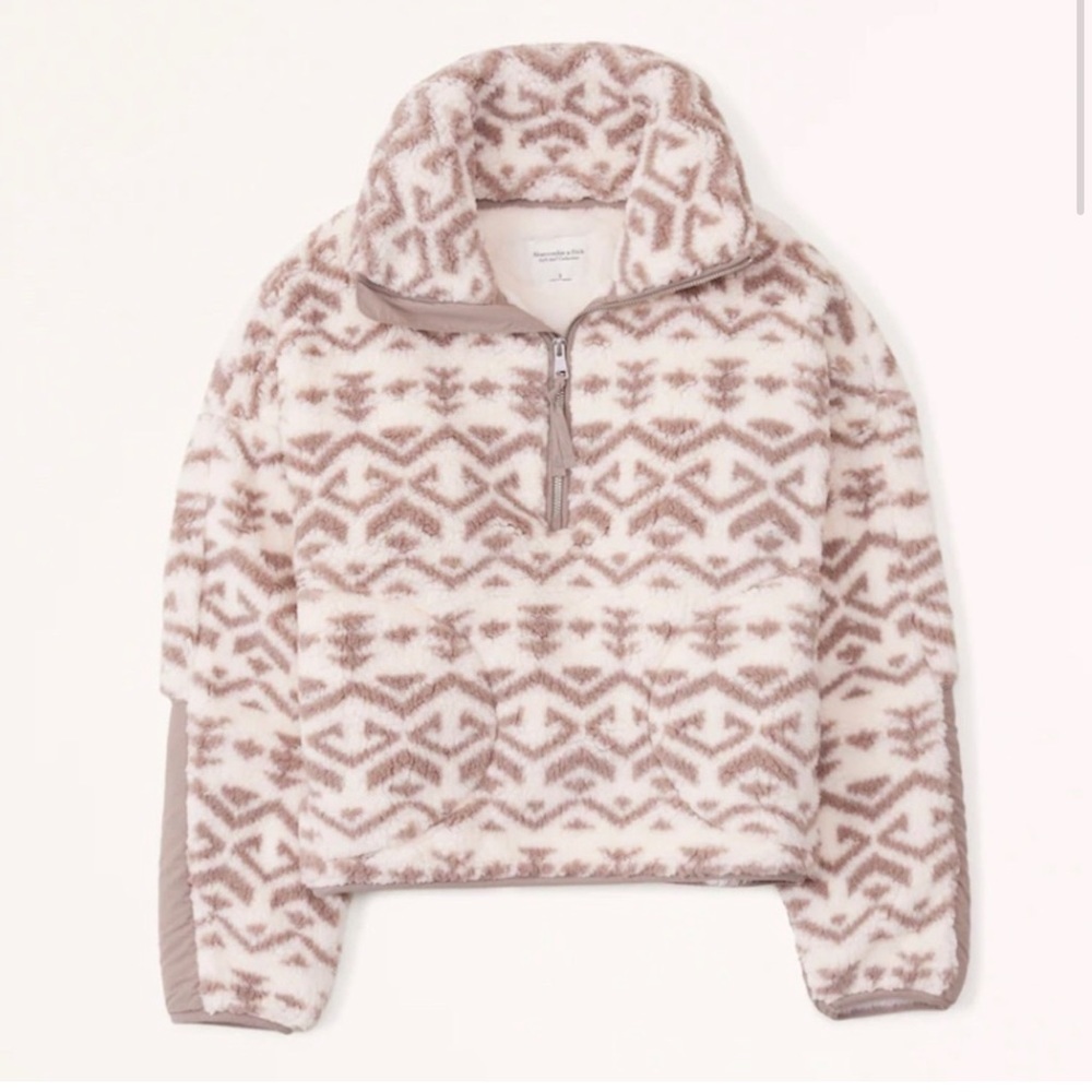 Abercrombie & Fitch White and Tan Geometric Hoodie